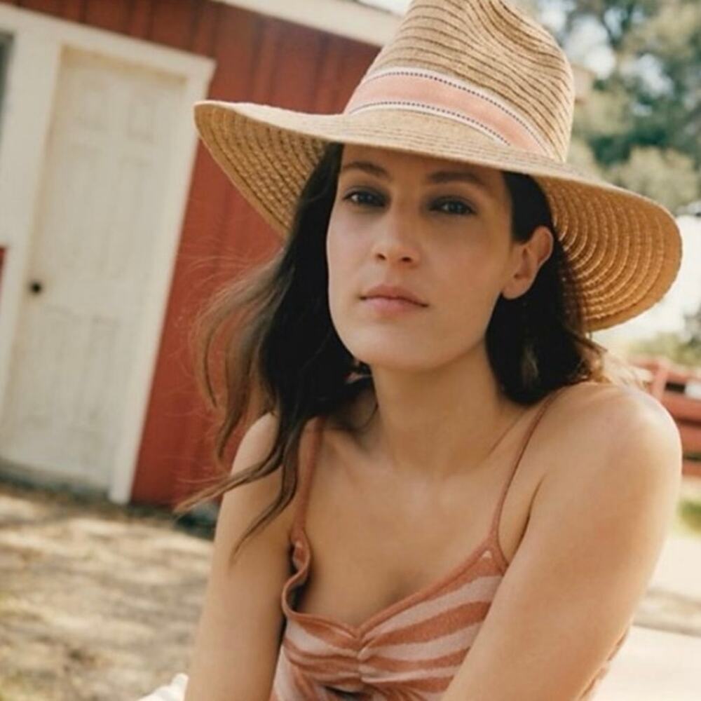 Anthropologie Brighton Beach Rancher Straw Hat Paper Tan Orange Ribbon Bow - Picture 2 of 10